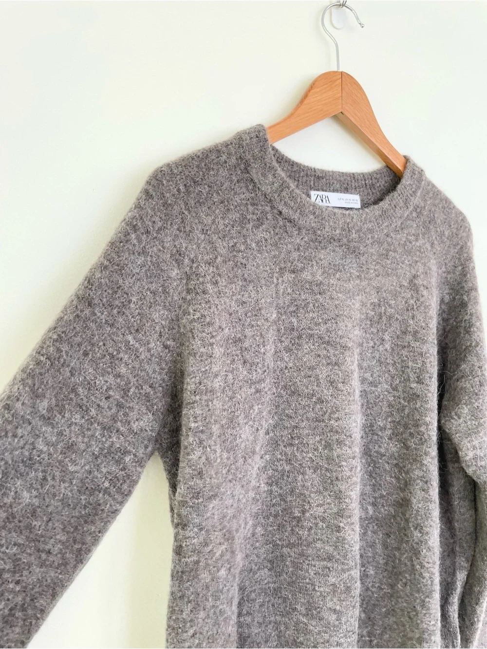Zara Textured Wool Alpaca Blend Crew Neck Sweater Dark Brown XL Extra Large